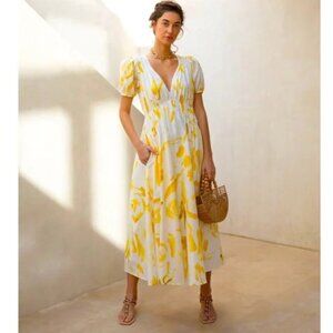 Cult Gaia Elise Silk-Blend Dress in Yellow Floral Print NWOT, Size M
